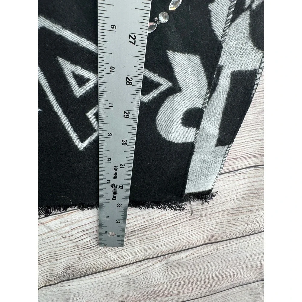Karl Lagerfeld Scarf Womens OS Black Silver Logo Eiffel Tower Rhinestone